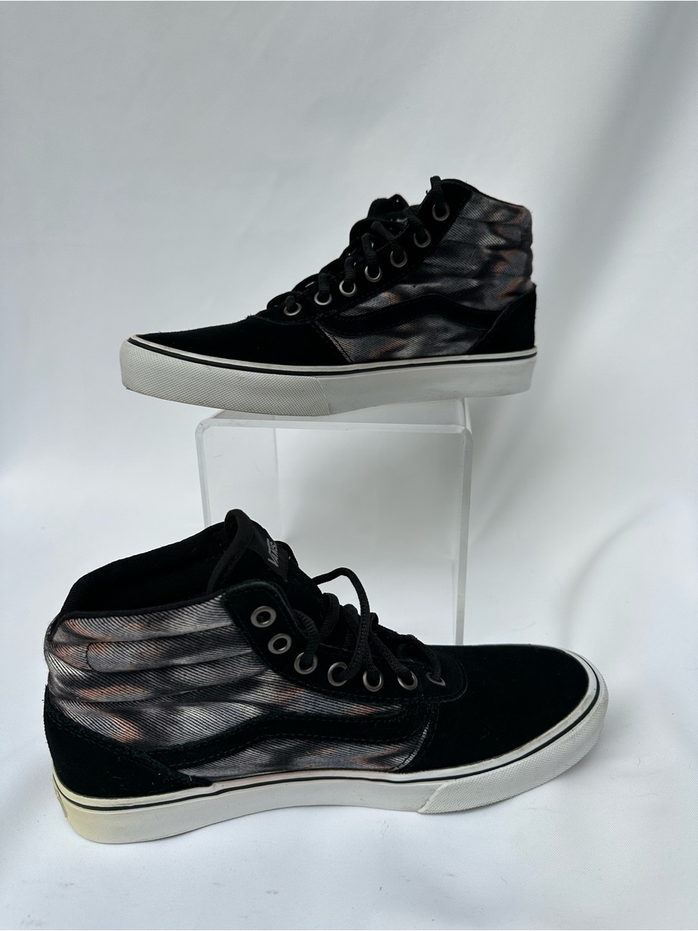 Vans Women’s High Top Skate Shoes, 7.5 - Black, Smoky Iridescent Side Pattern